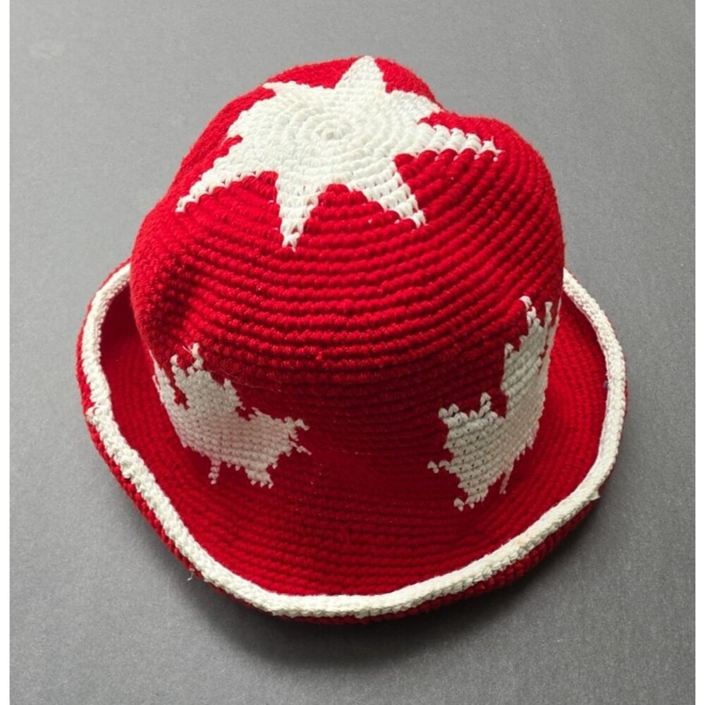 Red White Hat Canada Knit Bucket Hat Maple Leaf Toque Toronto Cap